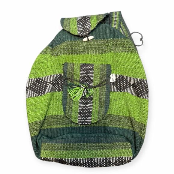 ARTESANÍAS LILLO Women’s Green Black Woven Backpack Bag - Picture 2 of 7